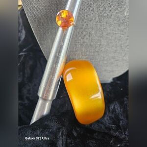 Vintage Orange Lucite Bangle & Glass Crystal Orange Ring